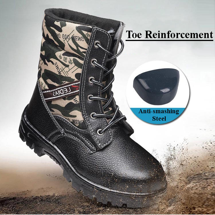 Winter Men Camouflage Steel toe Fur Lined work Ankle boots Labor Safety Shoes Work Shoes Waterproof