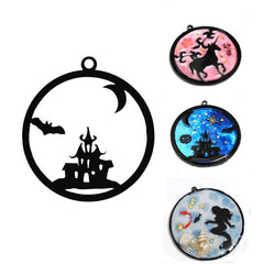 Acrylic DIY Frame Bezel Pendant Black Plastic UV Resin Box Christmas Decoration Gift 8 Pattern with Hole