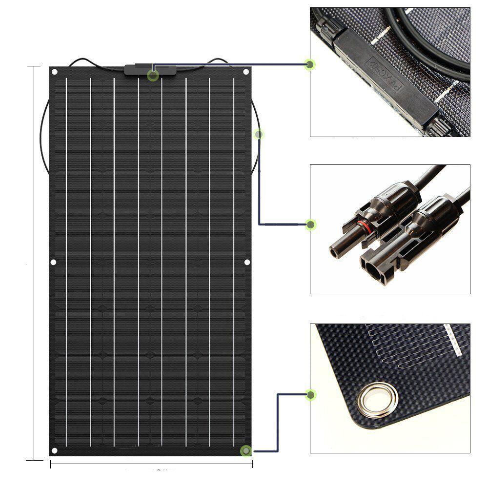 100W 18V TPT Solar Panel High Efficiency Solar Charger DIY Connector Battery Charger Outdoor Camping Travel