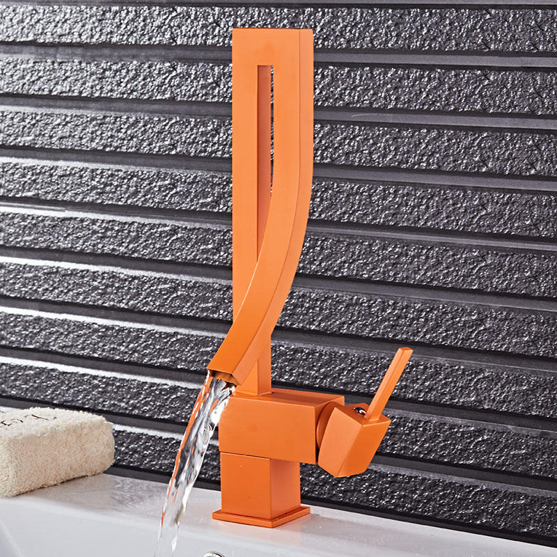 Creative Orange Color Single Handle Waterfall Brass Basin Faucet Tap Hot and Cold Bathroom Fauct