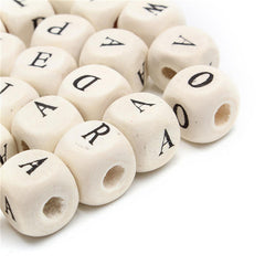 100Pcs Natural Mixed Wooden Alphabet Letter Cube Craft Charms Beads 10mm