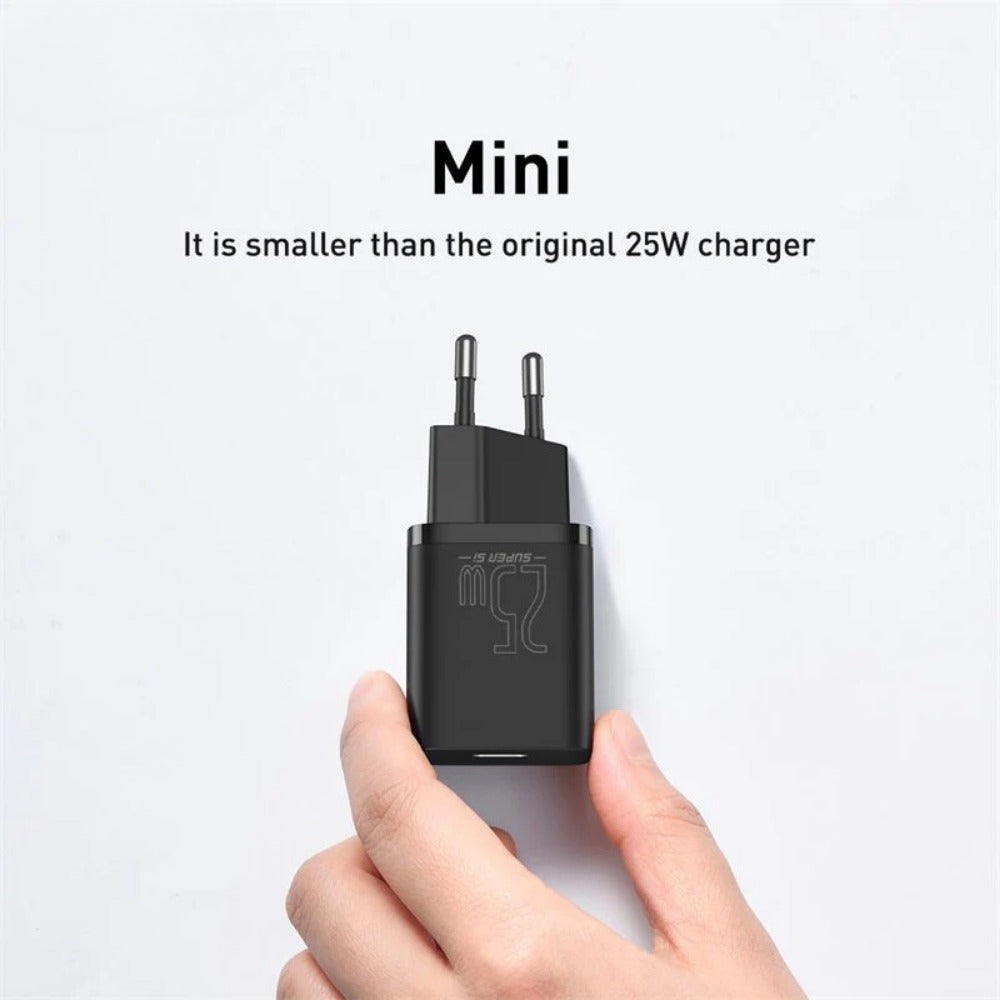 25W USB-C PD3.0 QC3.0 Fast Charger with 1M Type-C Cable - EU Plug