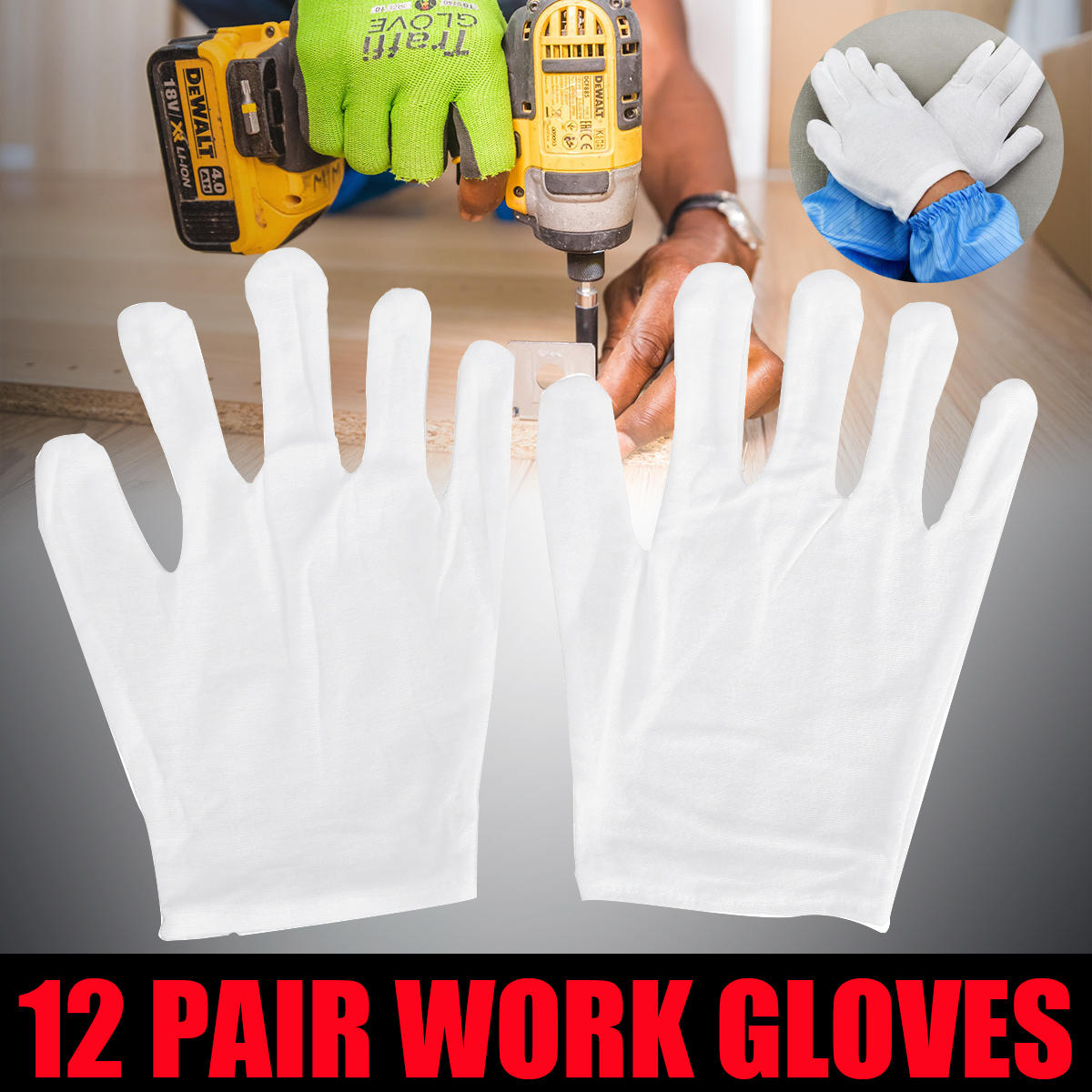 12 Pairs Non-Slip Work Gloves Etiquette Cooling Gloves Workshop Labor White