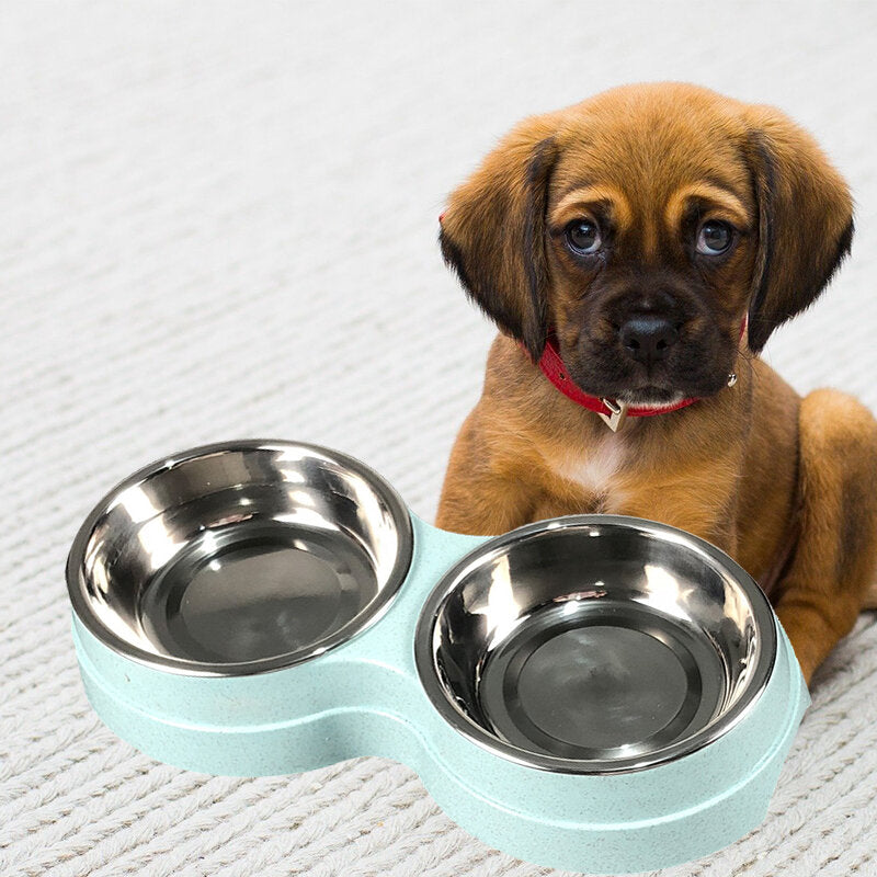 Stainless Steel Double Bowls Pet Food Water Bowl Cat Dog Puppy Feeder Pet Water Food Dish