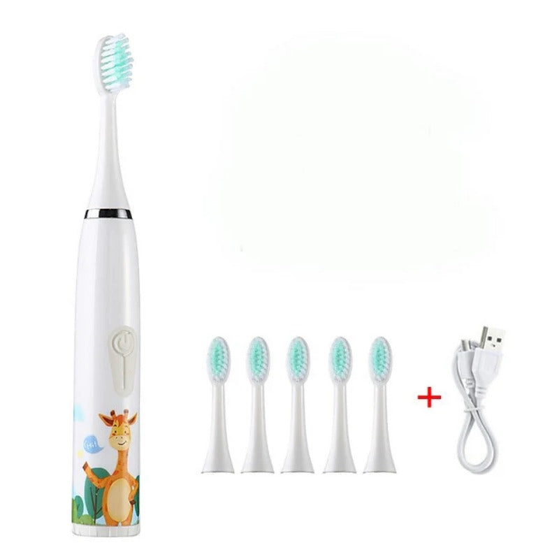 Kids Cartoon Sonic Electric Toothbrush Set with Replacement Heads - Portable Dental Cleaning Device