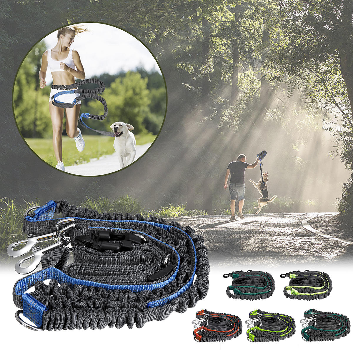 Adjustable Elastic Waist Belt Leash Hands Free Pet Dog Walking Hiking Running