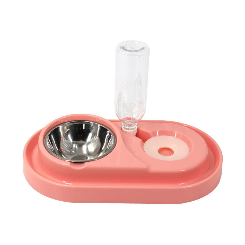 Pet Bowl Automatic Feeder Double Bowl Pet Water Dispenser Multi-functional Pet Feeder with Water Bottle