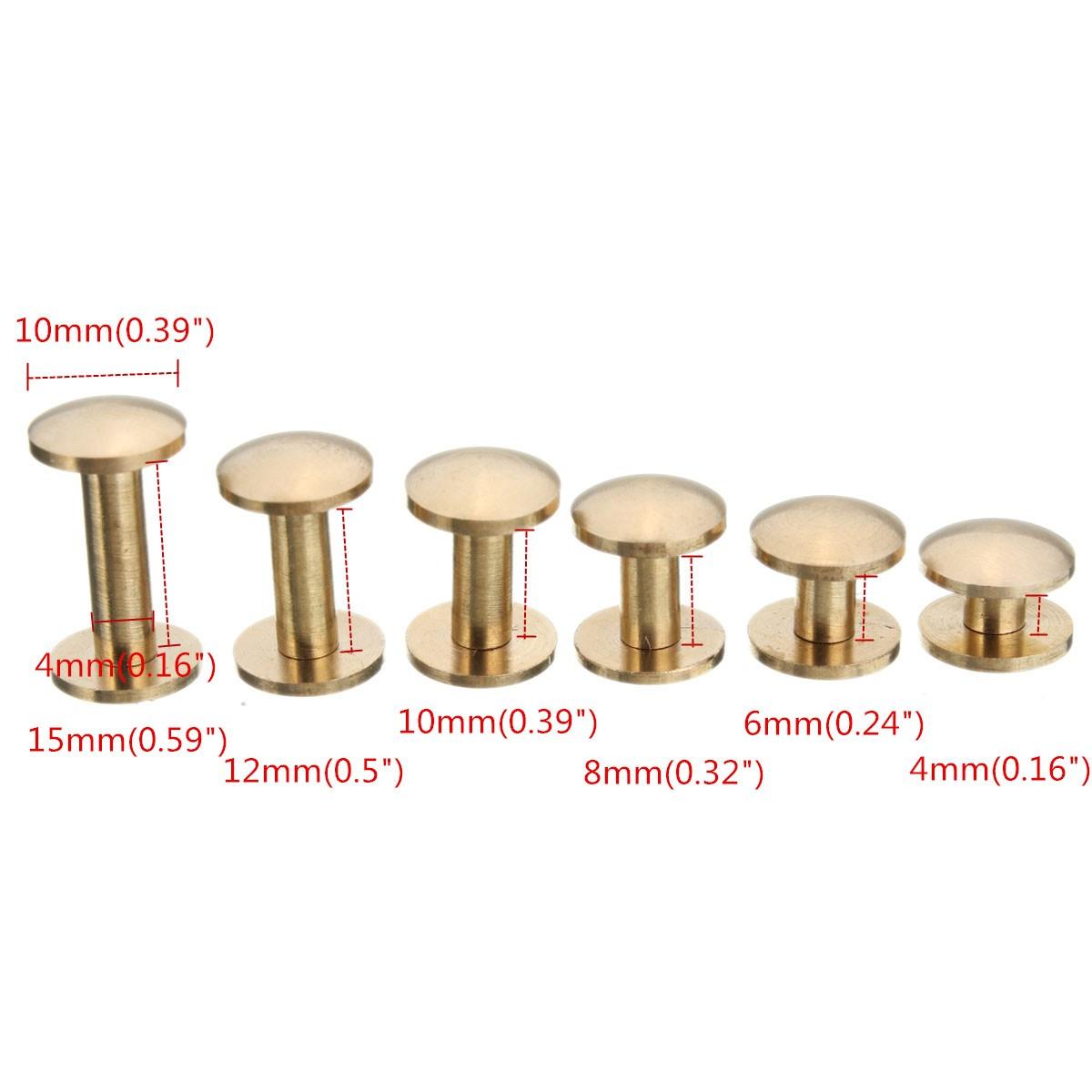 Solid Brass Arc Button Stud Screw Nail 4-15mm Screw Back Leather Belt Button Screws