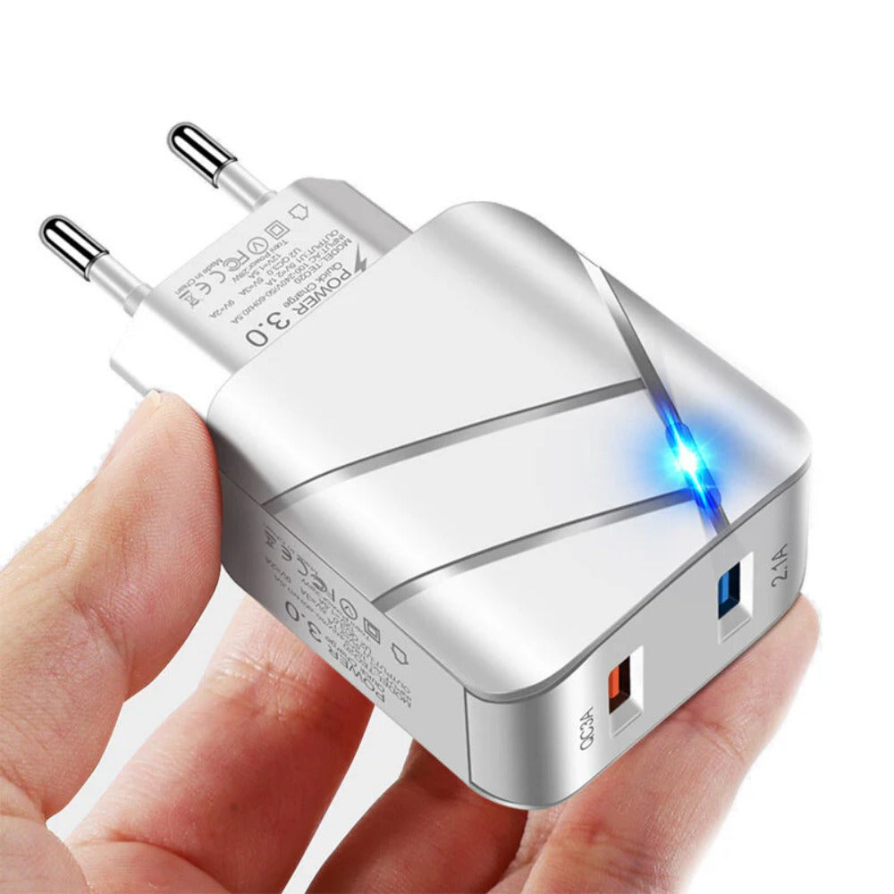 28W 2-Port USB PD Charger QC3.0 Fast Charging Adapter EU Plug for iPhone, Hui, Samsung