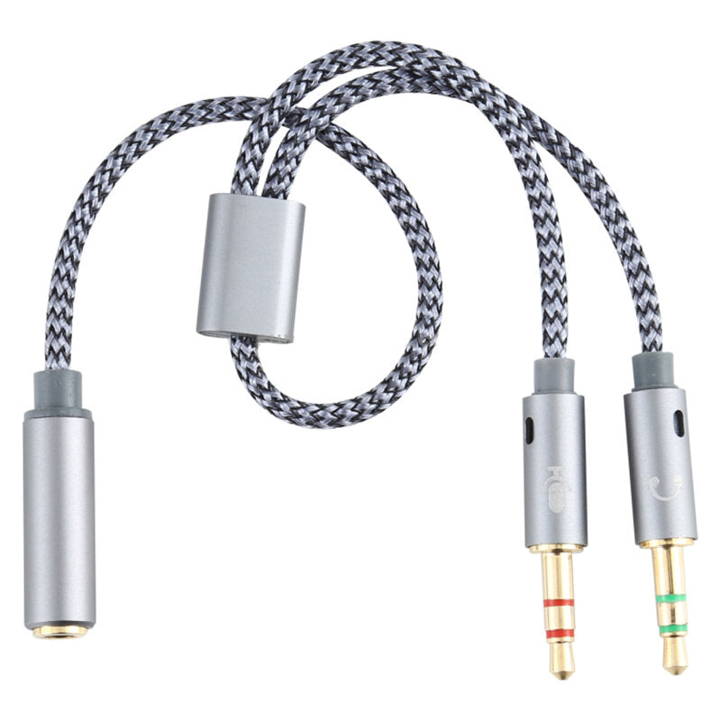 Audio 2-In-1 Cable 3.5mm Adapter Female to Microphone Audio Male Braided Conversion Line for PC Computer Laptop Tablet Mobile Phones