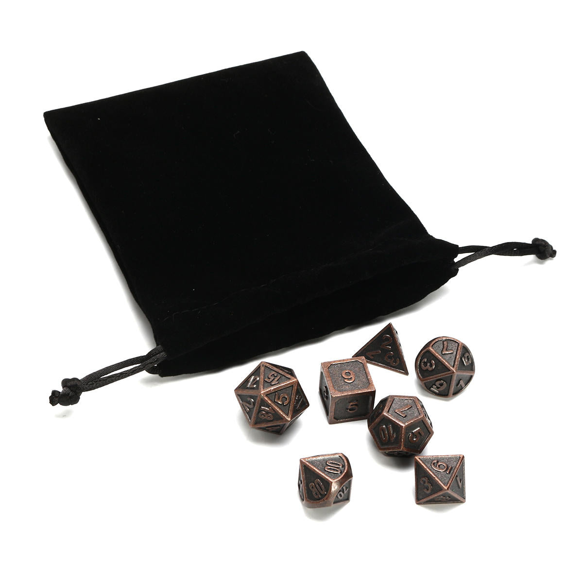 ECUBEE Solid Metal Polyhedral Dice Antique Color Role Playing RPG Gadget 7 Dice Set With Bag