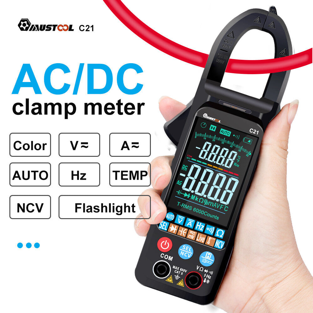 AC/DC Current Voltage Digital Clamp Meter Large Color Screen NCV 6000 Counts True RMS Automatic Measurement Smart Digital Multimeter