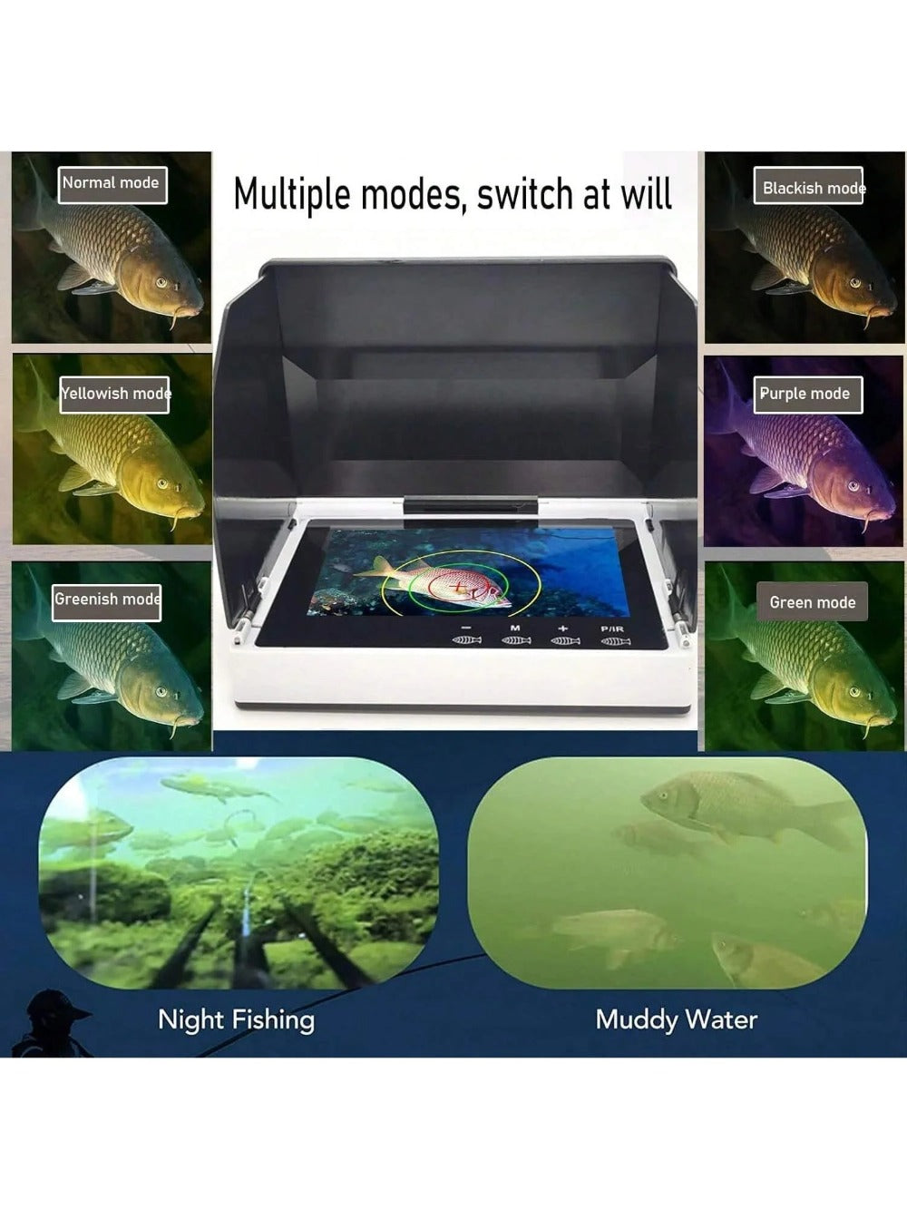 5" Underwater Fishing Camera, Portable HD Fish Finder with LCD Monitor, IP67 Waterproof, 30m Cable