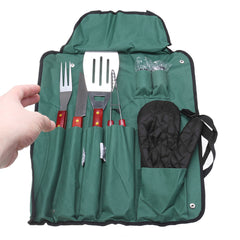 8Pcs BBQ Tools Set Stainless Steel Tableware Barbecue Grilling Accessories Kit with Portable Case for Outdoor Camping