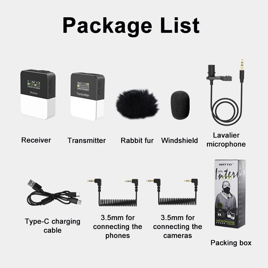 UHF Wireless Microphone System Lavalier Mic with Transmitter for SLR Camera Smartphone Video Interview Record
