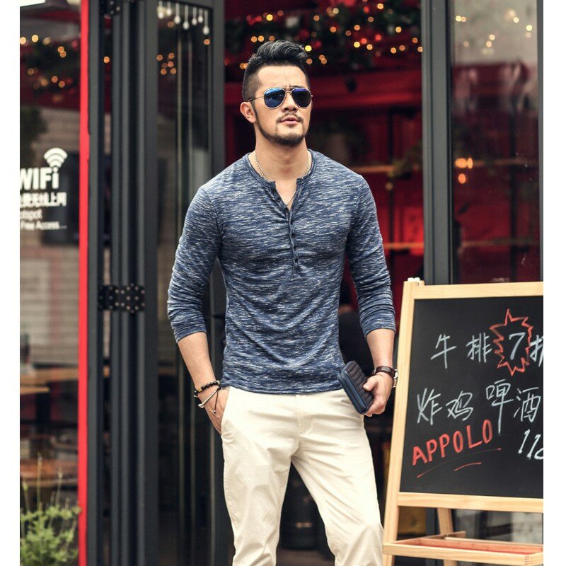 Men's Casual Shirt Cotton Breathable Long Sleeve Blouse Stand Collar Fashion Street-wear Outdoor Hiking
