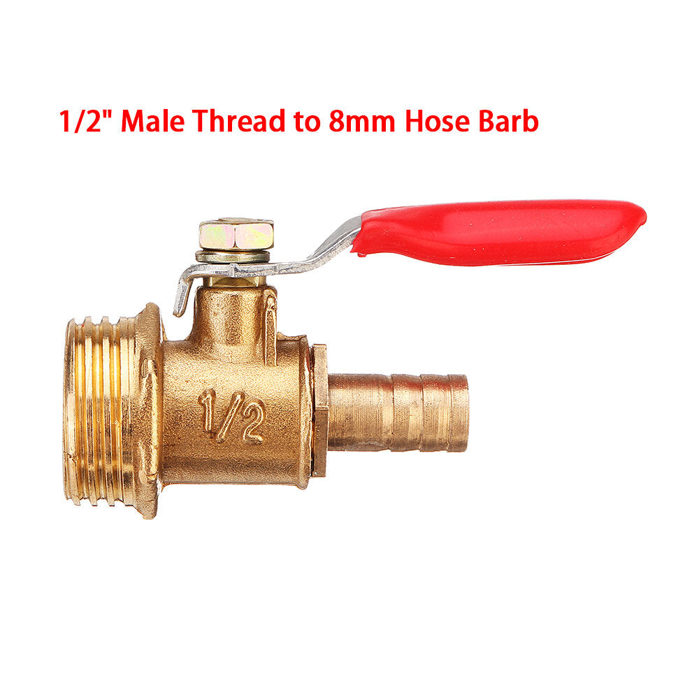 8mm Hose Barb to BSP Male Thread 1/2" 3/8" 1/2" Brass Inline Ball Valve Pipe Hose Coupler Adapter