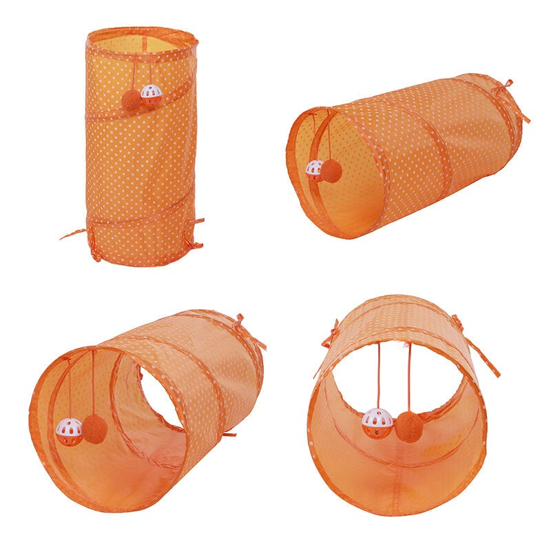 Collapsible Training Pet Cat Tunnel Toy with Bell And Plush Ball 2 Ways Tube