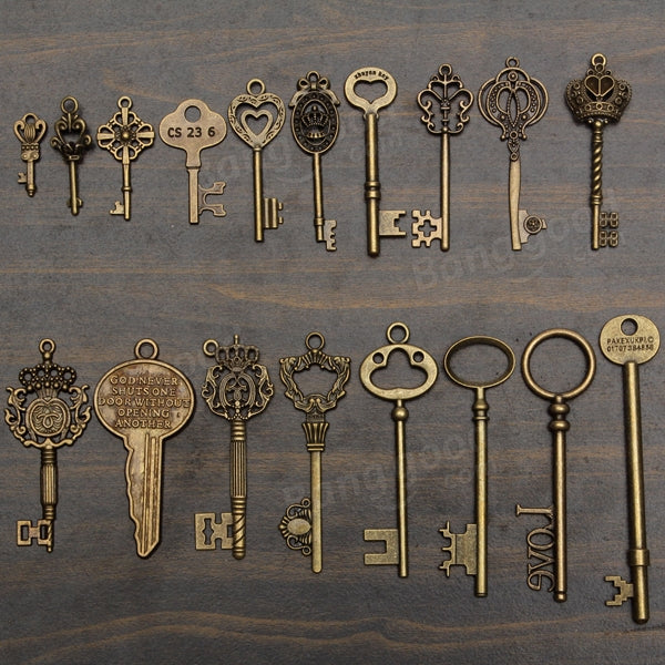 18pcs Antique Vintage Old Look Skeleton Key Lot Pendant Heart Bow Lock