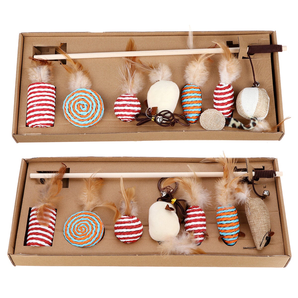 7Pcs Ball Pet Cat Toy Set Feather Teaser Wand Catnip Katten Sisal Speelgoed Yuko Cat Toy Box Set