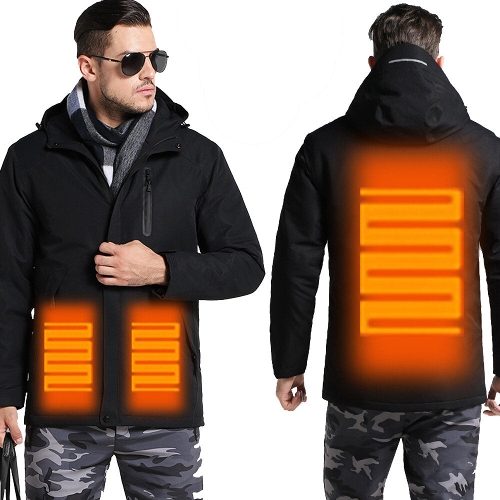 Hooded Electric Heated Coat USB Charging Smart Heating Long Sleeve Jackets Winter Thicken Warm Men Women
