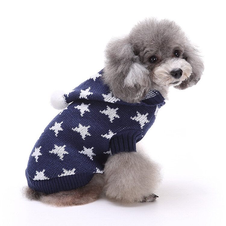 Christmas Star Winter Warm Sweater For Pet Dog Cat Hoodie Pappy Jumpsuits With Hat