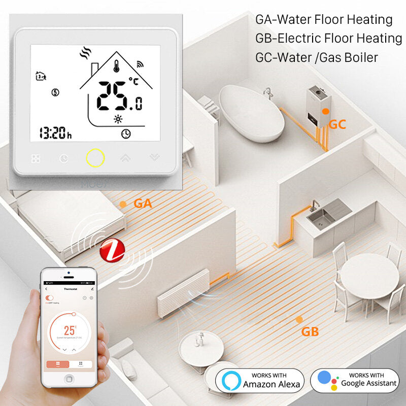 Smart Thermostat Temperature Controller Hub Required Water/Electric floor Heating Water/Gas Boiler with Alexa Google Home