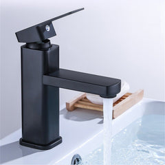 Black Square Single-Hole Bathroom Basin Faucet Single Cold Cabinet Tap For Sink