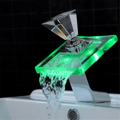 Color LED Changing Waterfall Faucet Bathroom Sink Glass Mixer TapColor LED Changing Waterfall Faucet Bathroom Sink Glass Mixer Tap
