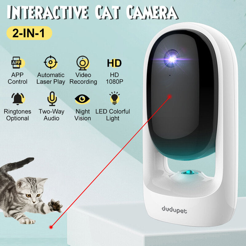 2-IN-1 Wireless Pet Camera Laser Funny Cat Toy 1080P HD WiFi Night Vision Two-Way Audio APP Remote Control Music Playing Camera