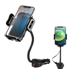 3-in-1 Car Cigarette Lighter Phone Holder & Dual USB Charger with Voltage Detector