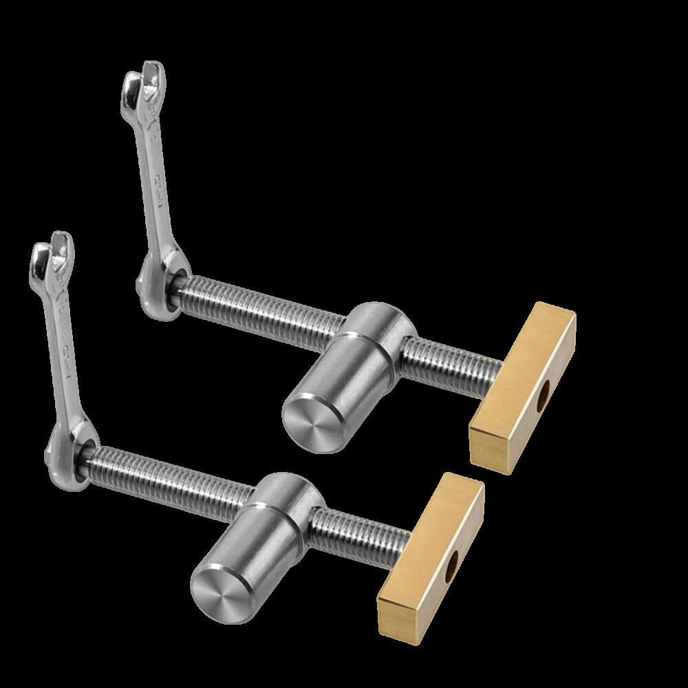 20mm Woodworking Desktop Clamp Set - 2PCS with Dog Hole Stops, Brass & Stainless Steel