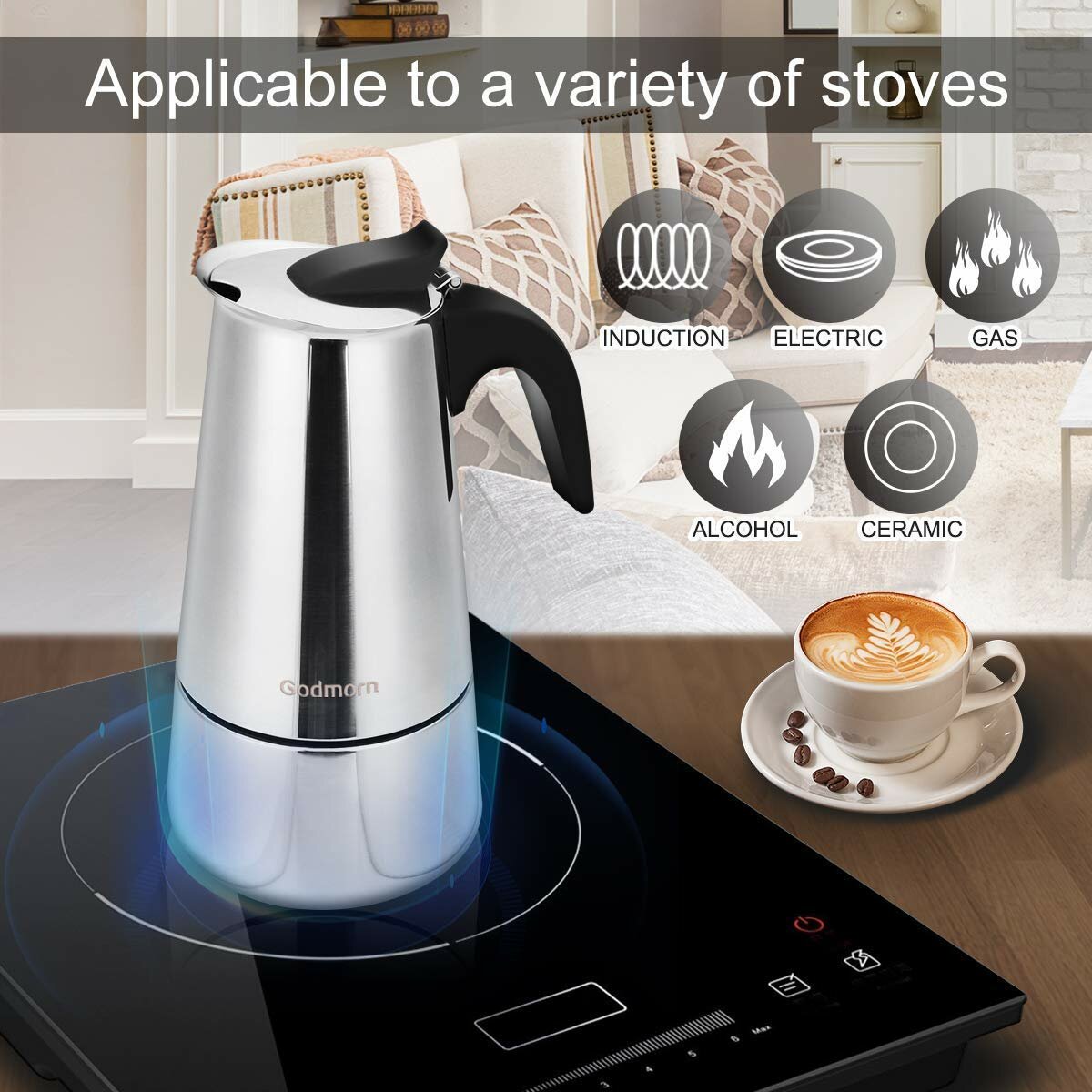 1 pc 450ml/15oz/9 cup Coffee Moka Pot Stainless Steel Removable Moka Espresso Italian Maker Stove Drink Tool Camping Travel