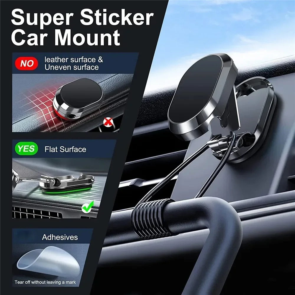 Foldable 720° Magnetic Car Phone Holder Mount for iPhone & Xiaomi