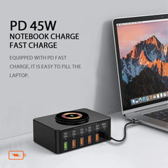 65W 6-Port USB PD Charger, Fast Wireless Charging Station for iPhone, Hui, Xiaomi, Samsung