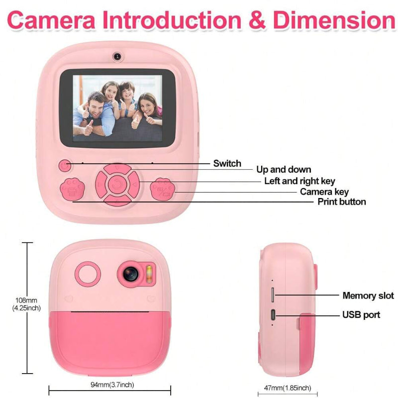 Instant Print Camera with 3 Rolls of Paper - 1080P HD Video, Rechargeable, Zero Ink Technology