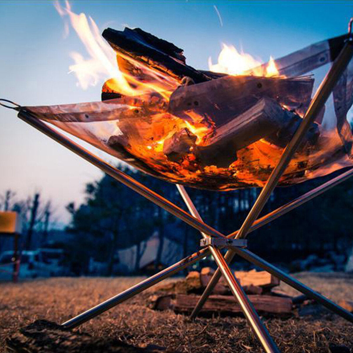 42x42x32cm Portable Fire Pit Outdoor Camping Small Size Collapsing Steel Mesh Fireplace Foldable Camping Backyard Beach Wood Burning Barbecue