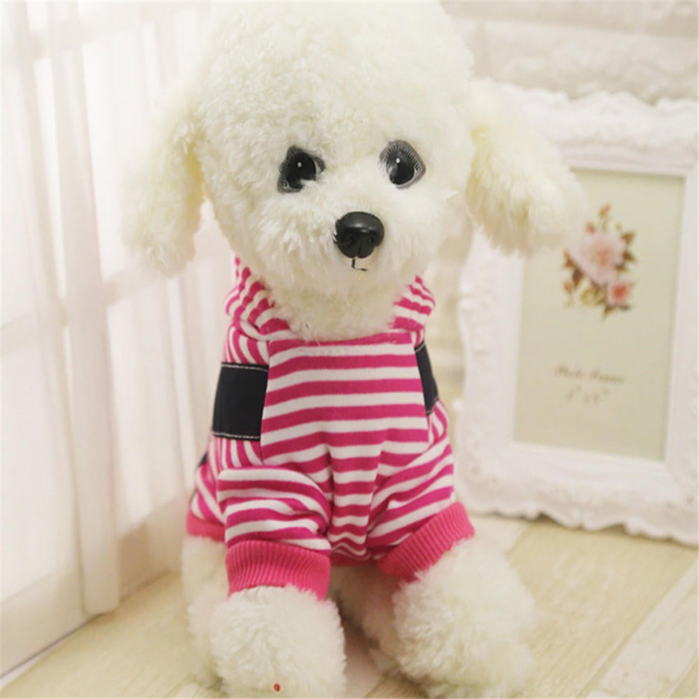 Pet Dog Winter Cotton Clothes Warm Soft Straps Stripe Color Hoodie Coats With Hat In All Size