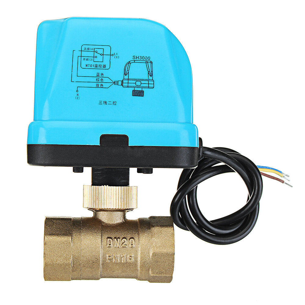 1/2" 3/4" 1" 1-1/4" Blue Shell Motorized Electric Brass Ball Valve 3 Wire AC 220V Full Port