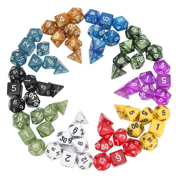 70 Pcs Polyhedral Dice Board RPG Dice Set 10 Colors 4D 6D 8D 10D 12D 20D With 10 Bags