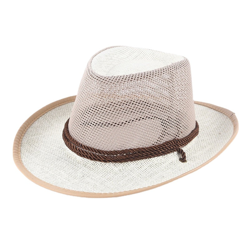 Outdoor straw hat men summer seaside beach hat western cowboy hat mens camping sun hat sunscreen sun hat