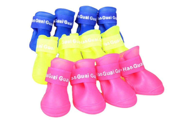 4Pcs/1Set Portable Pet Dog Waterproof Boots Rain Shoes Non-Slip