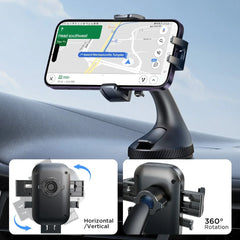 Universal Car Phone Holder Mount - Strong Suction, 360° Rotation, Hands-Free