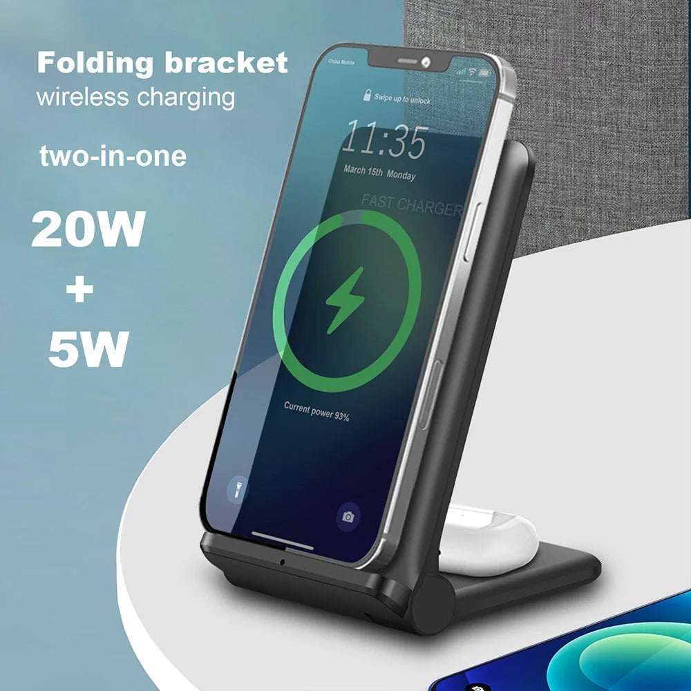 25W 2-in-1 Wireless Charger Dock for iPhone & Samsung - Fast Fordable Stand