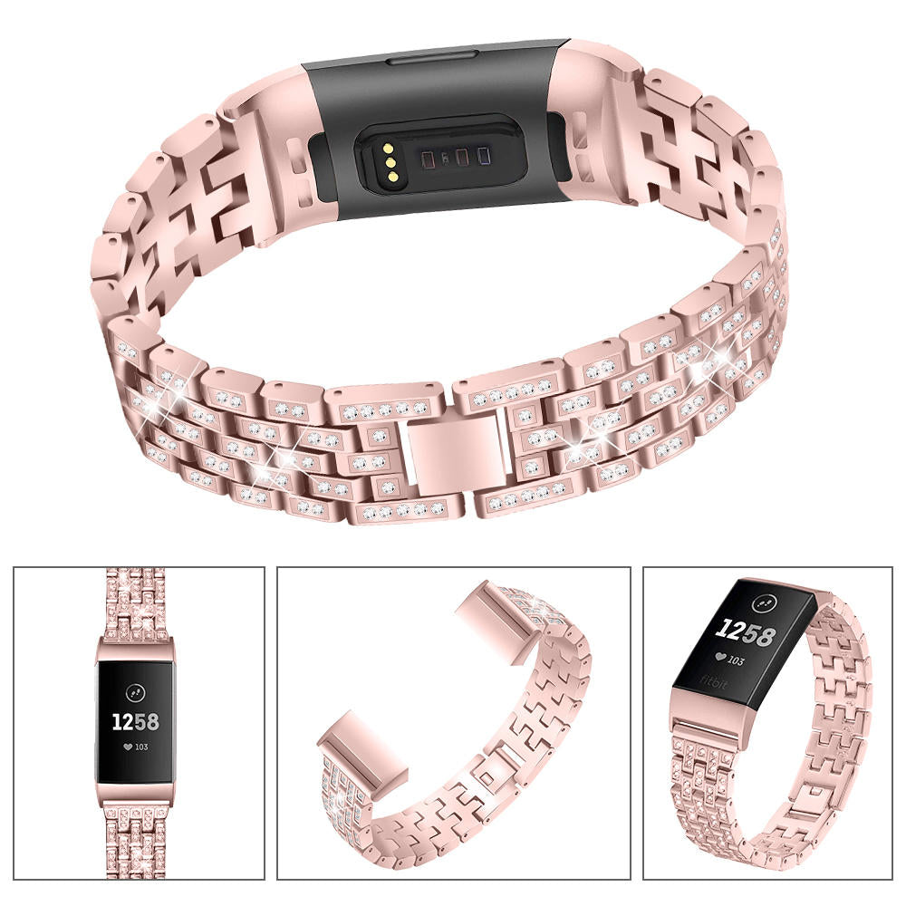 Diamonds Elegant Design Watch Band Full Steel Watch Strap for Fitbit Charge 3