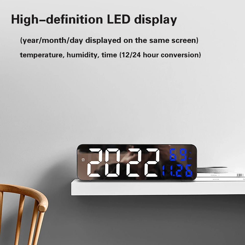 Digital Wall Clock with LED Display, Auto Brightness, Temperature & Humidity Monitor, 12/24H - Ideal for Home, Office, Classroom