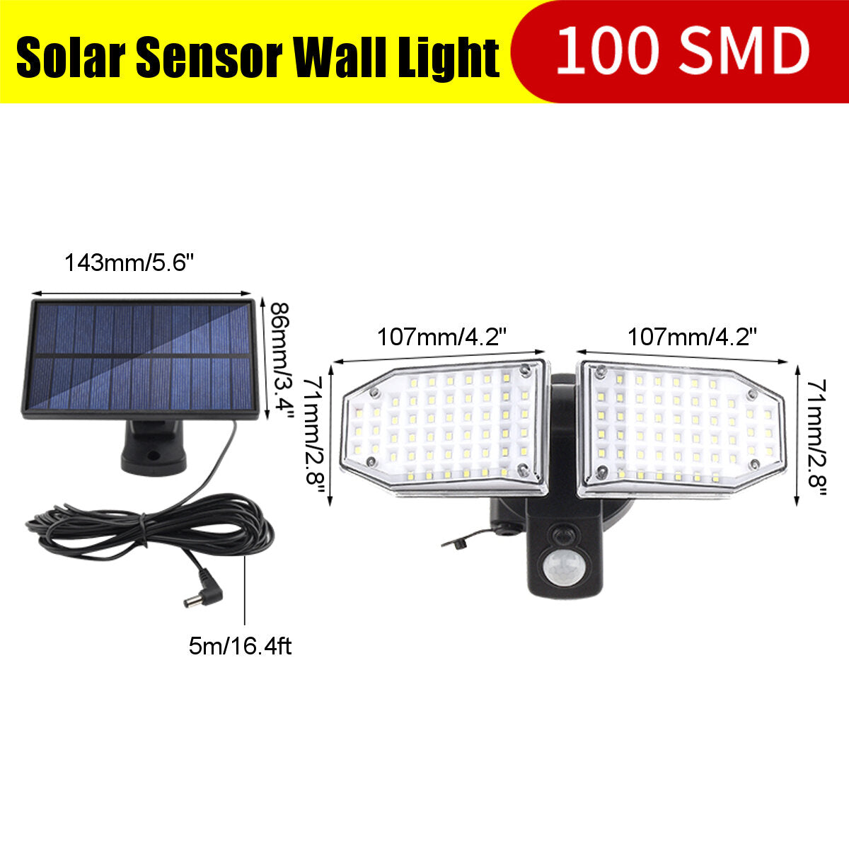 100/120SMD Solar Motion Sensor Lights Security Wall Lamp Floodlight