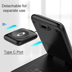 3-in-1 Fold-able Wireless Charger Stand for iPhone, Apple Watch, AirPods Pro, 15W Fast Charging