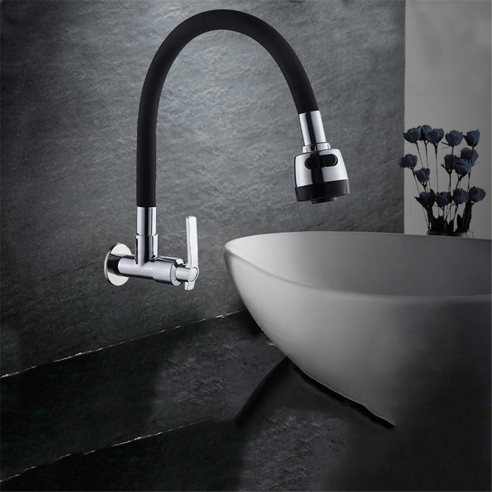 Bathroom Basin Sink Faucet 360 Degree Rotatable Spout Single Handle Cold Tap Wall Mounted
