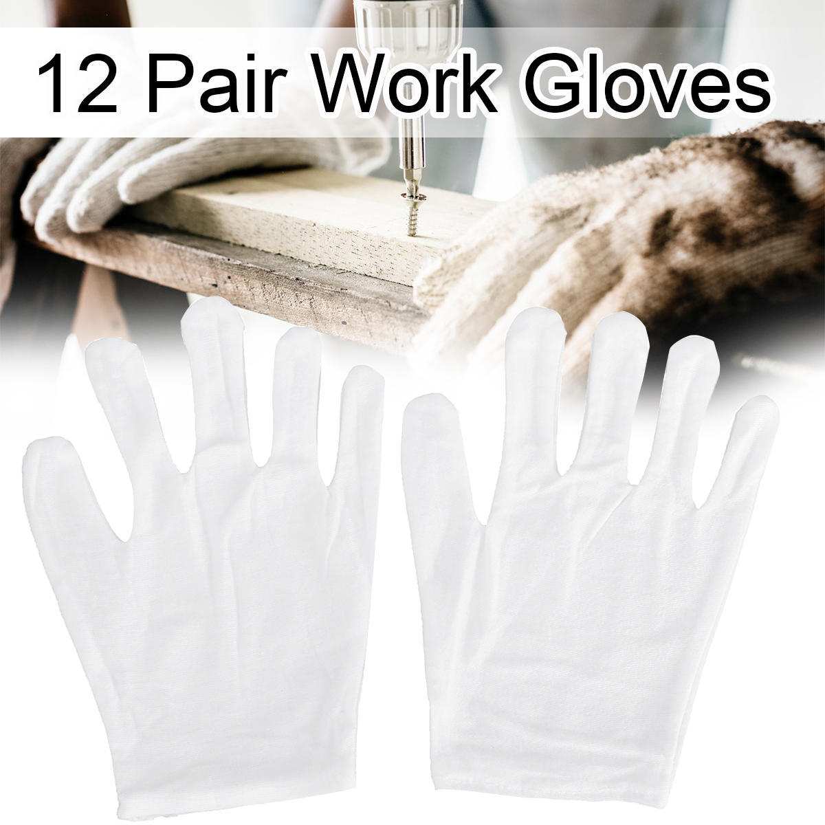 12 Pairs Non-Slip Work Gloves Etiquette Cooling Gloves Workshop Labor White